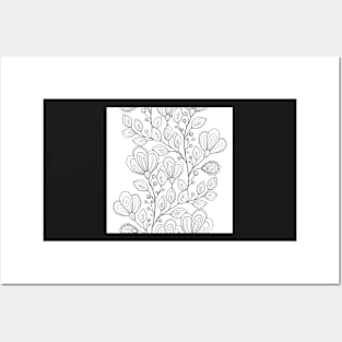 Non Colored Pattern with Floral Motifs Posters and Art